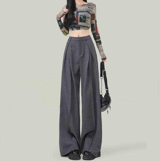 Pantalon décontracté taille haute large pour petites tailles