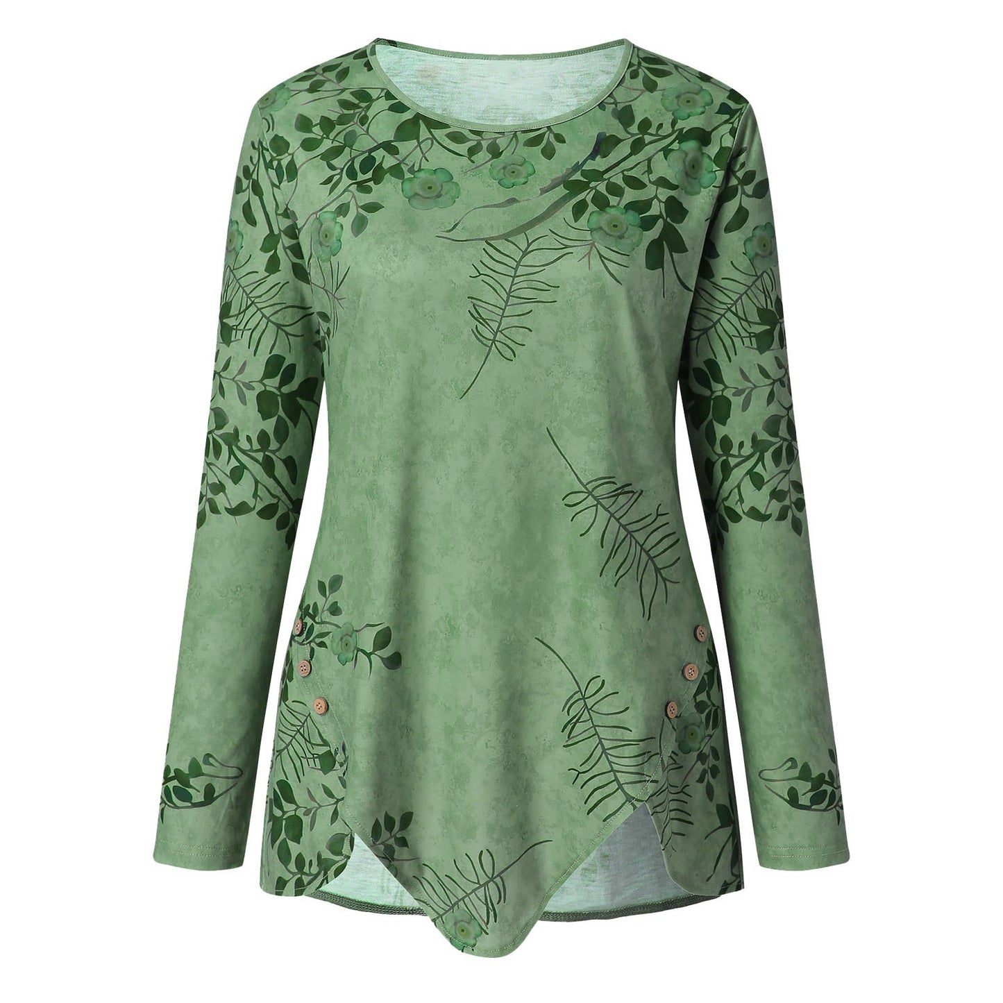 Chemise à col rond imprimée à manches longues pour femmes