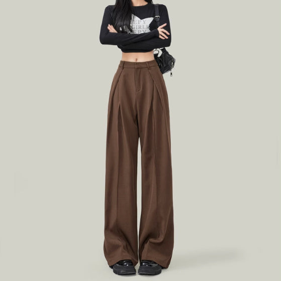 Pantalon décontracté taille haute large pour petites tailles