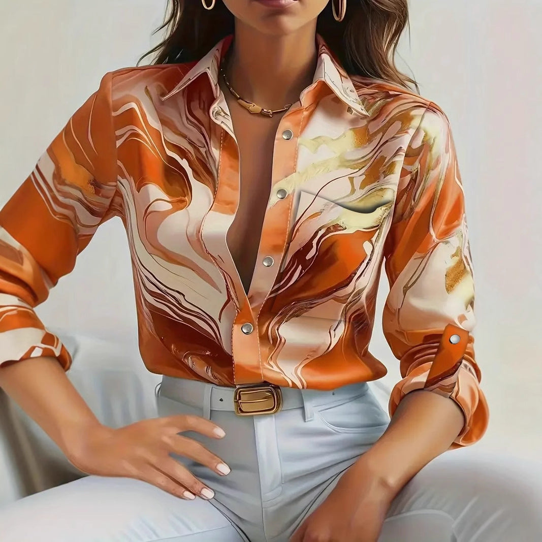 Chemise imprimée à manches longues à bouton décontracté à la mode saison