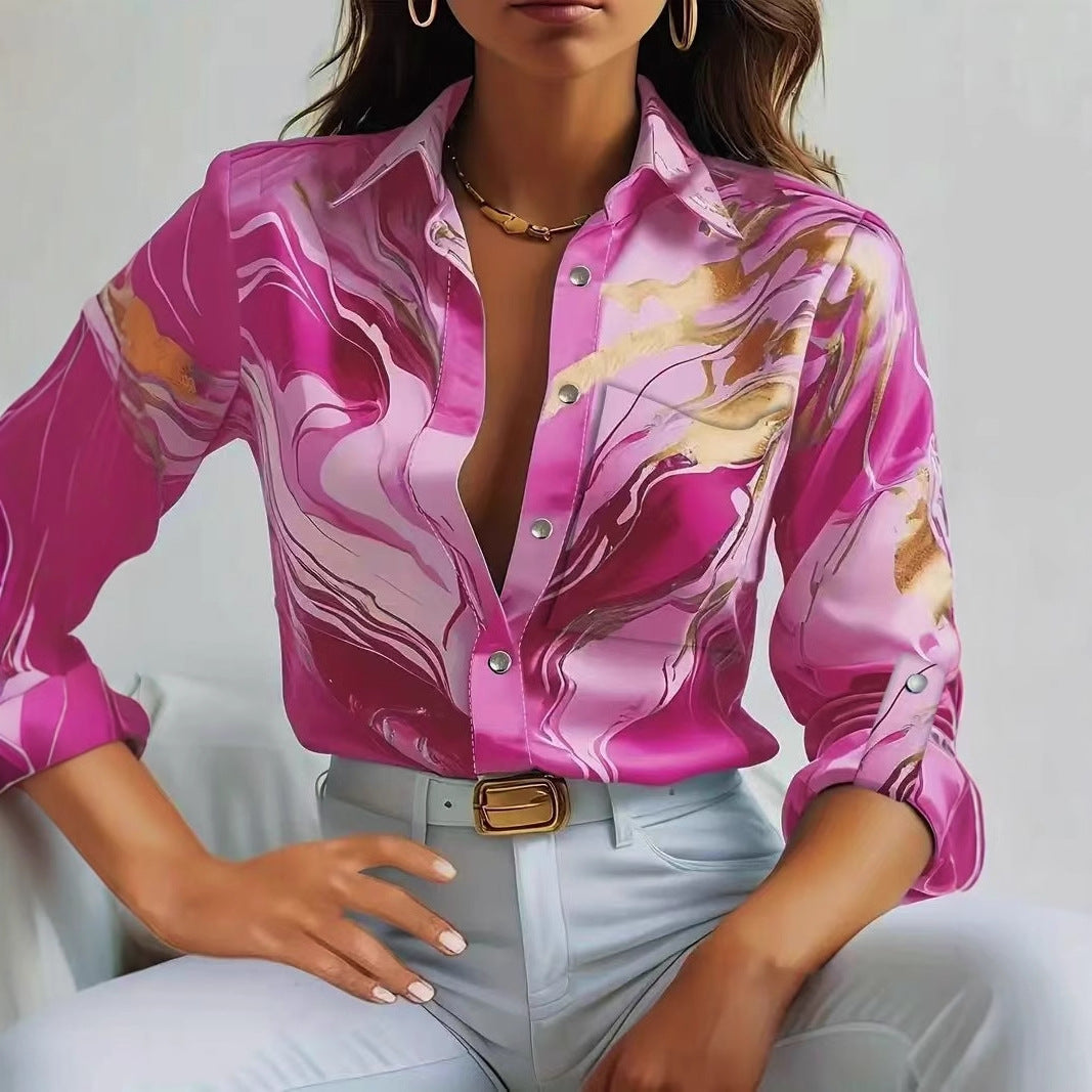 Chemise imprimée à manches longues à bouton décontracté à la mode saison