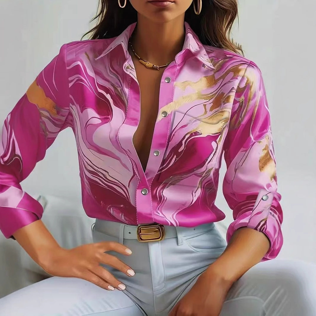 Chemise imprimée à manches longues à bouton décontracté à la mode saison