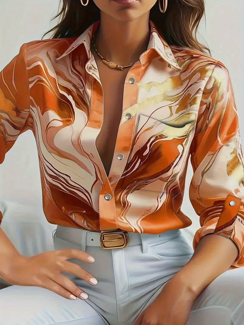 Chemise imprimée à manches longues à bouton décontracté à la mode saison
