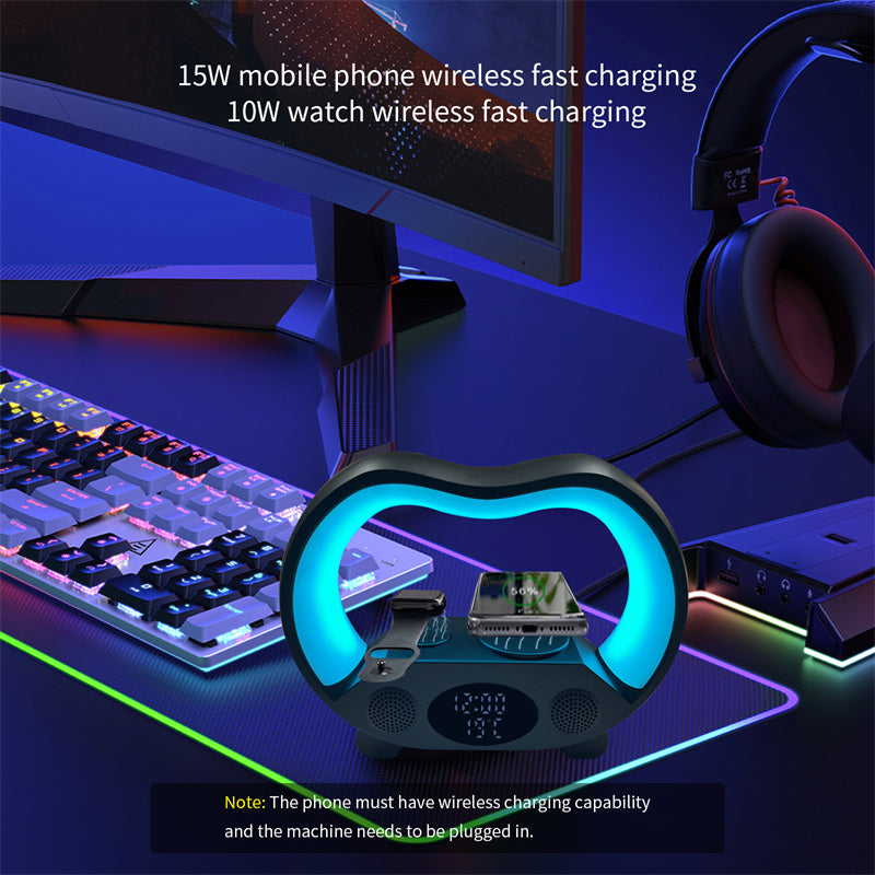 2024 Nouveau Lampe de Table LED Intelligente Ambiance 6 en 1 avec Télécommande Bluetooth Compatible, Chargeur sans fil Multifuntion, Lumière de Nuit, Haut-parleur Bluetooth Compatible