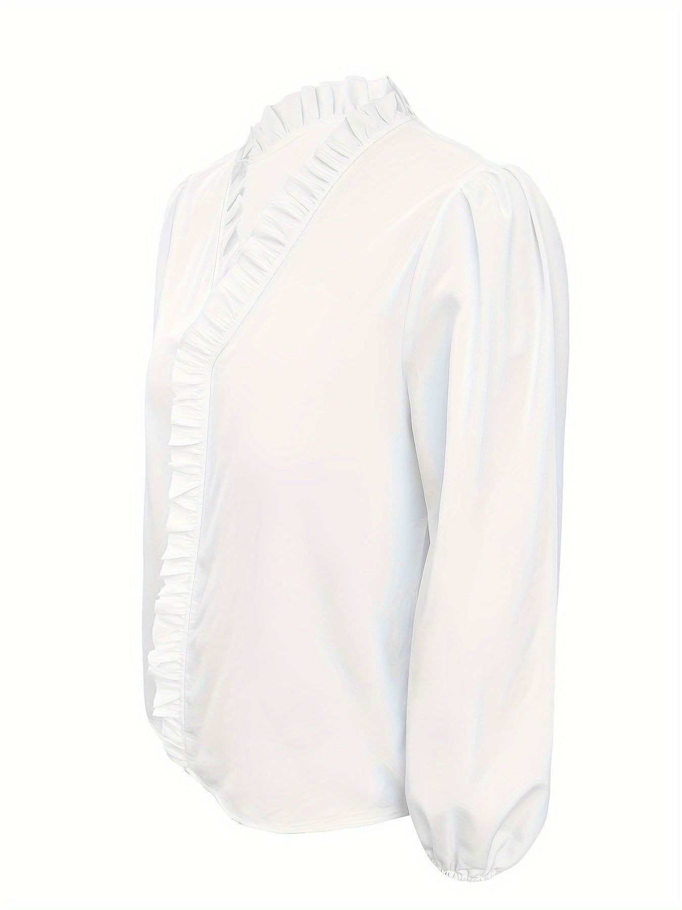 Chemise à manches longues décontractée à col en V avec ourlet à volants de couleur pure.