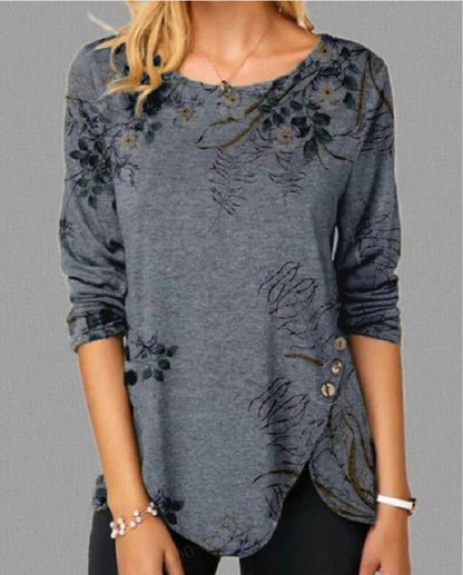Chemise à col rond imprimée à manches longues pour femmes
