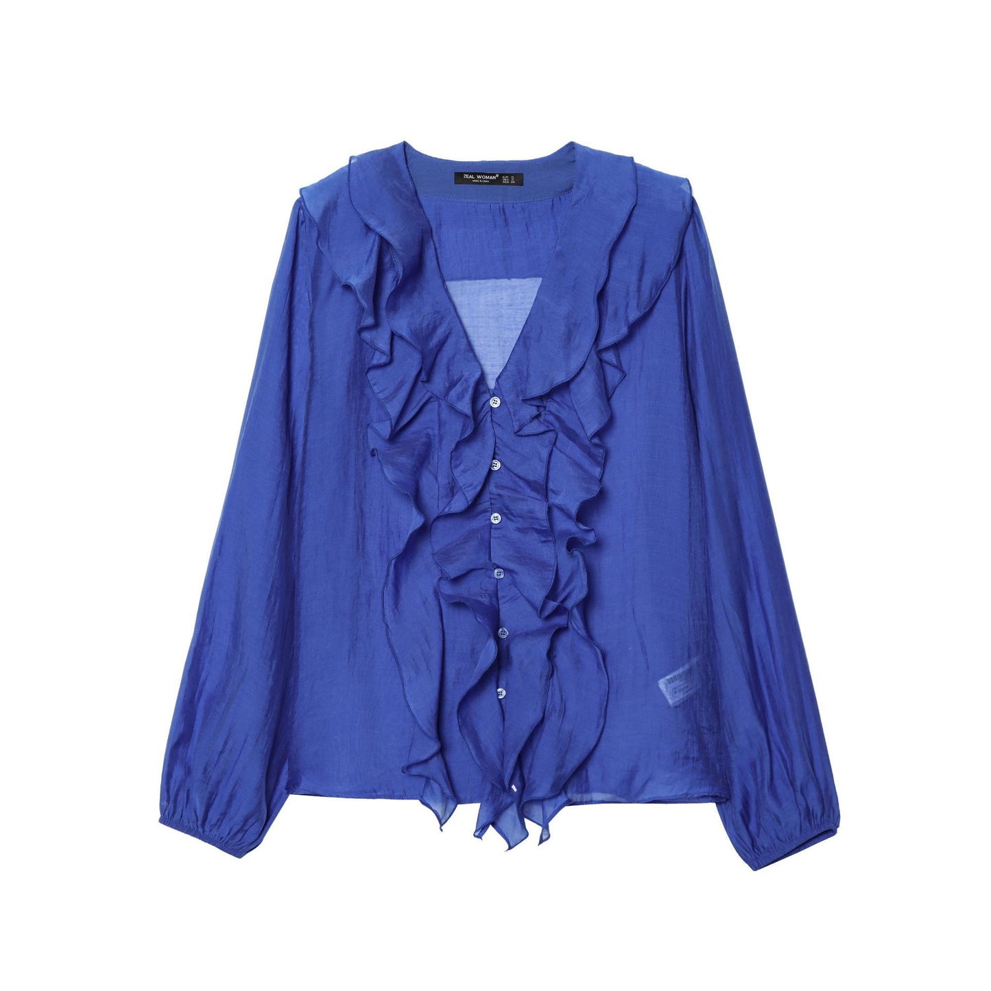 Chemise décontractée à manches longues à volant laminé en V