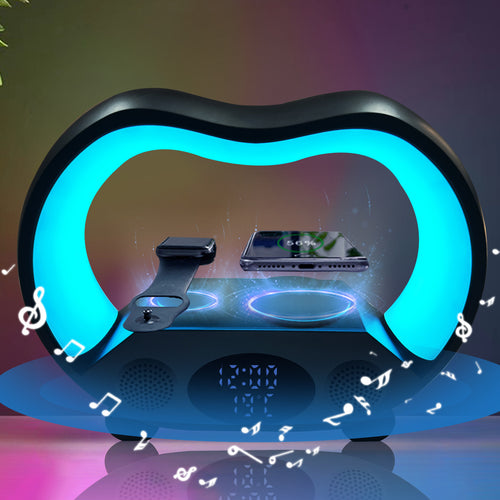 2024 Nouveau Lampe de Table LED Intelligente Ambiance 6 en 1 avec Télécommande Bluetooth Compatible, Chargeur sans fil Multifuntion, Lumière de Nuit, Haut-parleur Bluetooth Compatible