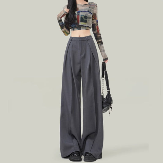Pantalon décontracté taille haute large pour petites tailles