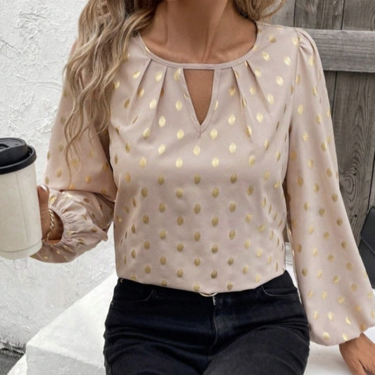 Langarm-V-Ausschnitt-Bluse für Damen