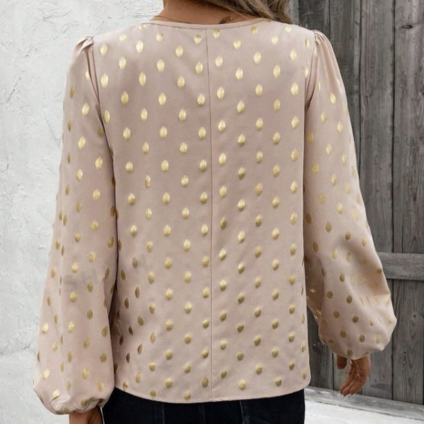 Langarm-V-Ausschnitt-Bluse für Damen