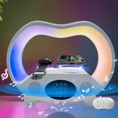 2024 Nouveau Lampe de Table LED Intelligente Ambiance 6 en 1 avec Télécommande Bluetooth Compatible, Chargeur sans fil Multifuntion, Lumière de Nuit, Haut-parleur Bluetooth Compatible