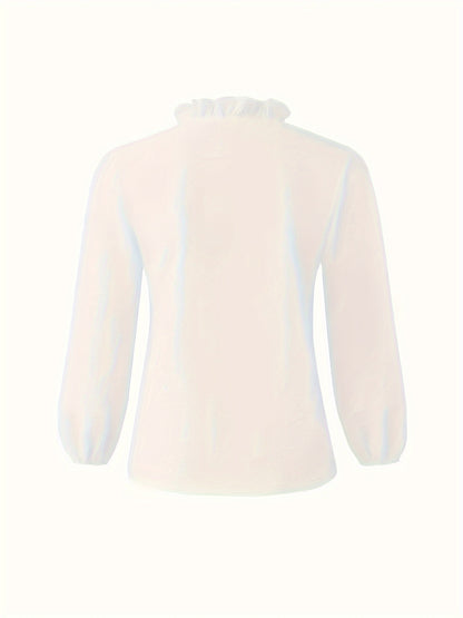 Chemise à manches longues décontractée à col en V avec ourlet à volants de couleur pure.