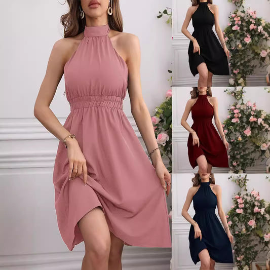Robe halter ajustée unie pour femmes.