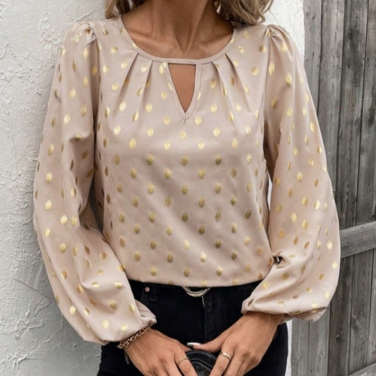 Langarm-V-Ausschnitt-Bluse für Damen