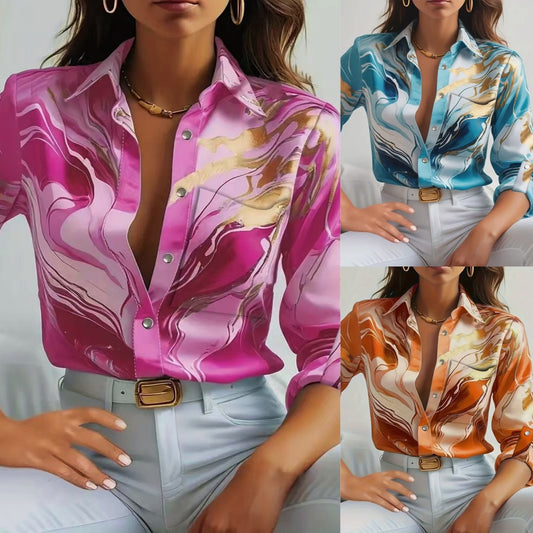 Chemise imprimée à manches longues à bouton décontracté à la mode saison