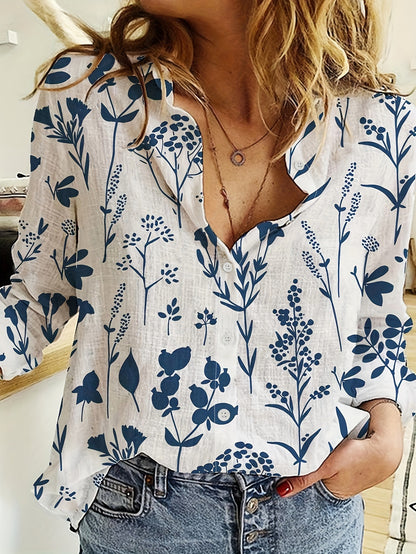 Chemise à col revers à manches longues en impression numérique 3D pour femmes