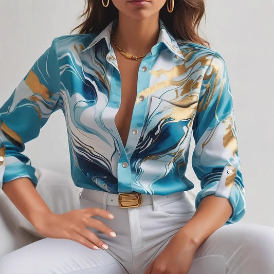 Chemise imprimée à manches longues à bouton décontracté à la mode saison