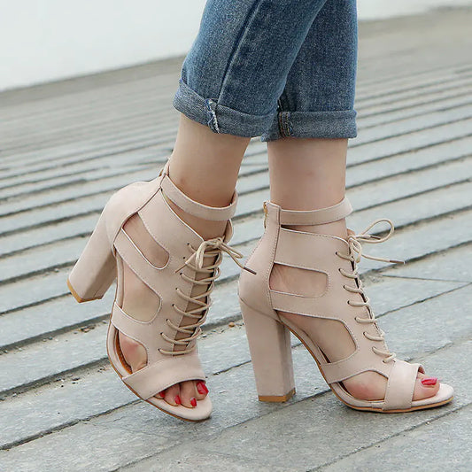 Plus-Size Neue Roman Schnürung High Heel Sandalen