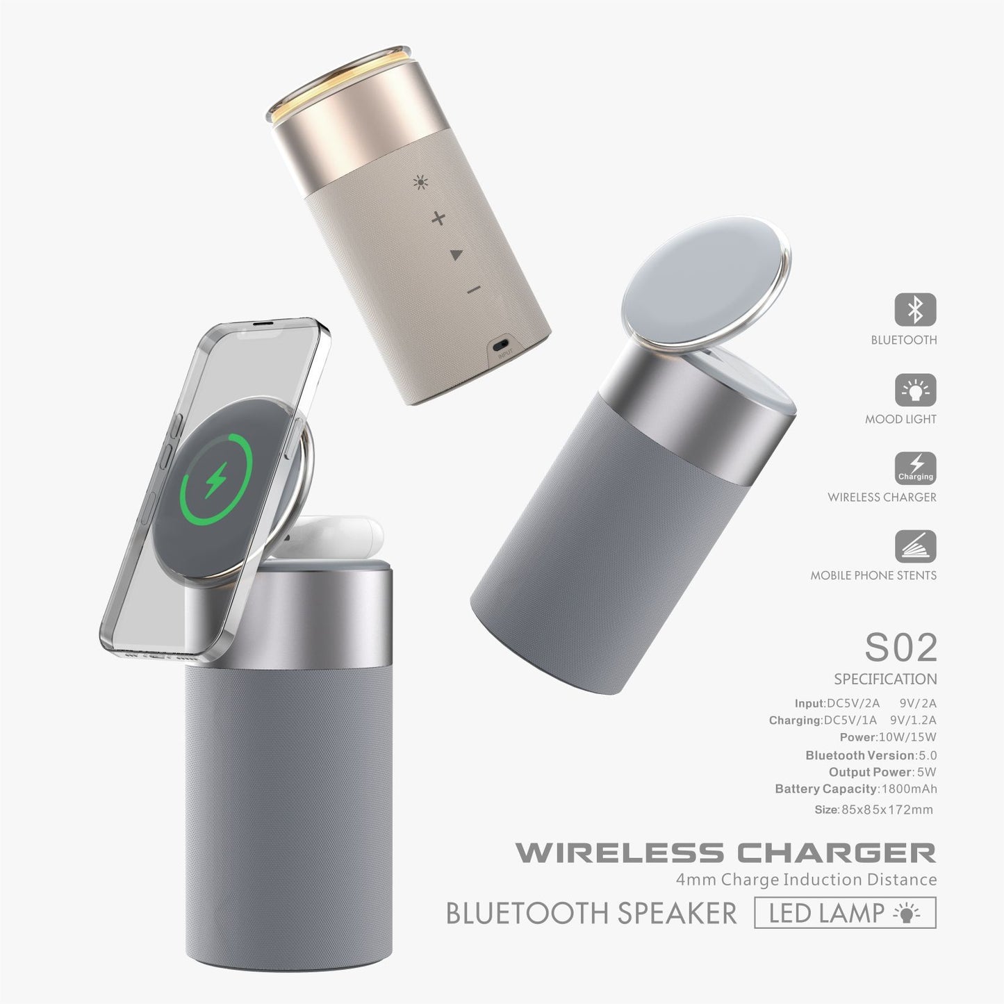 3-in-1 Multifunktions-Wireless-Ladegerät für iPhone und AirPods, tragbarer Bluetooth-Lautsprecher mit Touch-Lampe für Zuhause und Büro