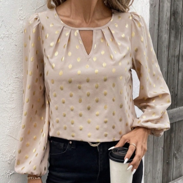 Langarm-V-Ausschnitt-Bluse für Damen