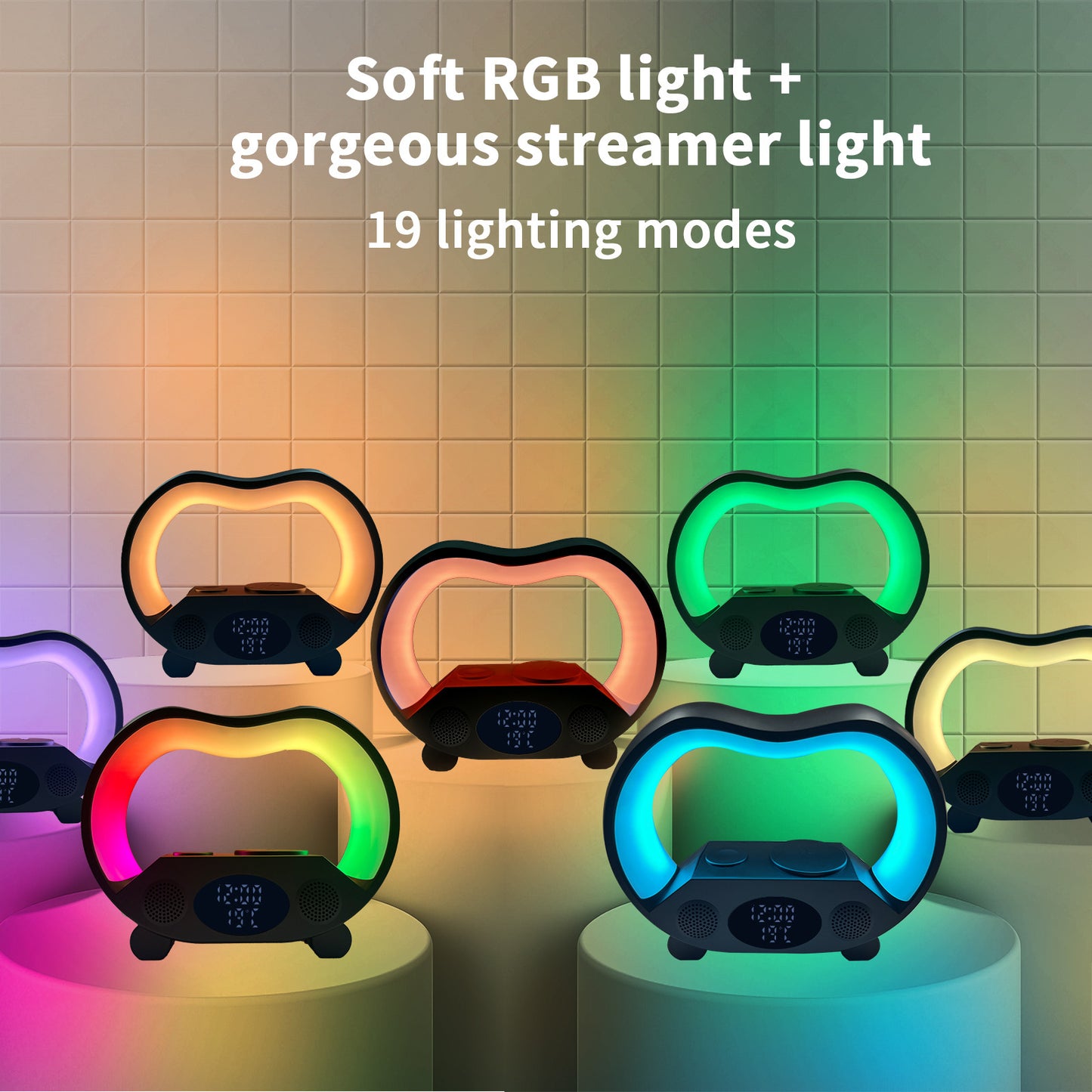 2024 Nouveau Lampe de Table LED Intelligente Ambiance 6 en 1 avec Télécommande Bluetooth Compatible, Chargeur sans fil Multifuntion, Lumière de Nuit, Haut-parleur Bluetooth Compatible