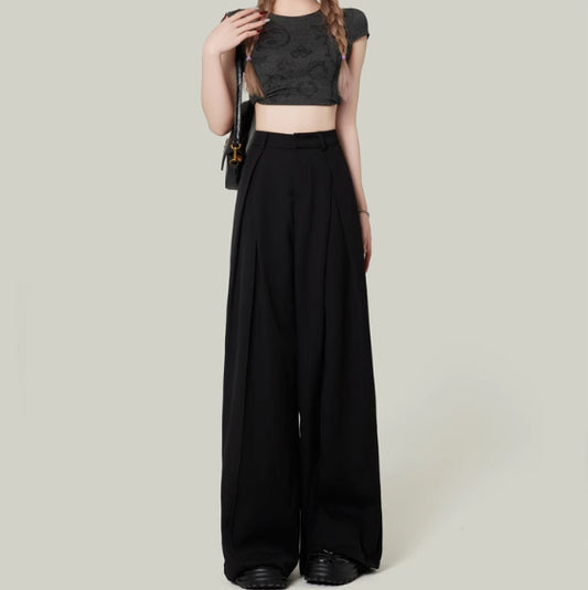 Pantalon décontracté taille haute large pour petites tailles