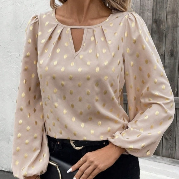 Langarm-V-Ausschnitt-Bluse für Damen