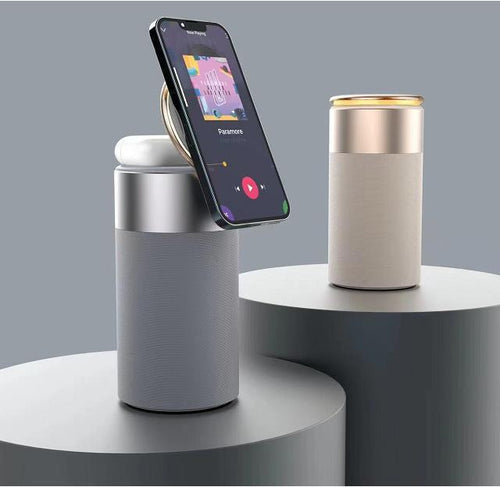 Chargeur sans fil multi-fonction 3 en 1 pour iPhone et AirPods, enceinte Bluetooth portable avec lampe tactile pour la maison et le bureau